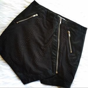 Black faux leather, snake skin mini skirt